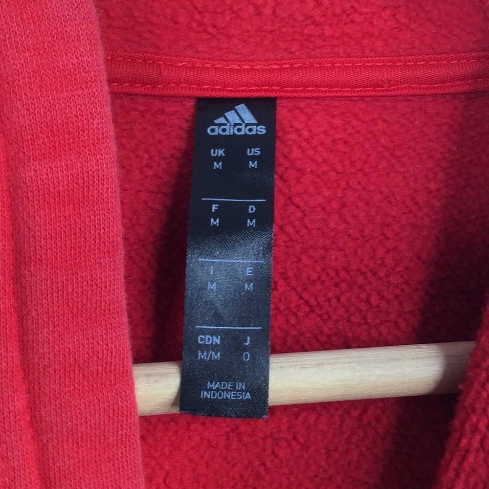 Adidas Women's Crop Hoodie Sweatshirt Size Medium Red Frayed Hem - Picture 8 of 9
